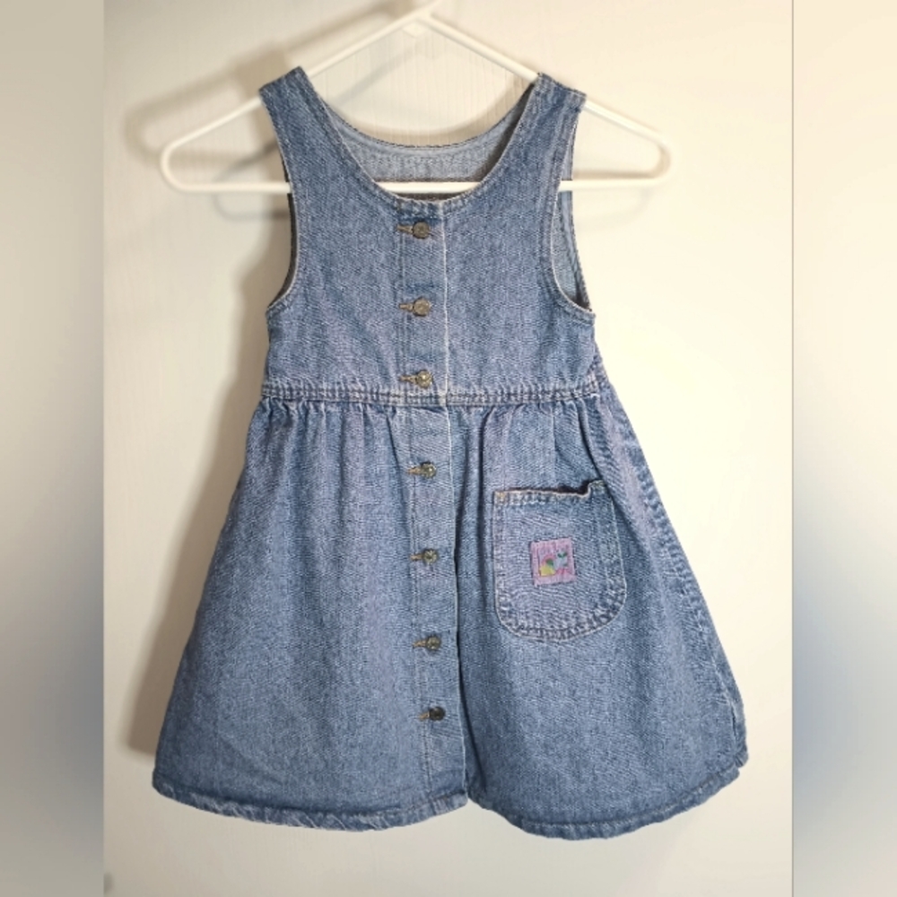 Vintage LEE Jeans Toddler Size 6 Denim Overall Dress Pinafore Button Down Front
